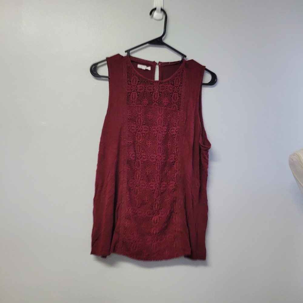 Maurices Womens XL Sleeveless Lace Front Tank Top Maroon Boho